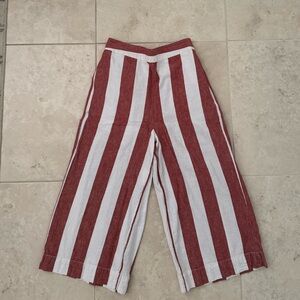 Madewell Red & White Striped Linen Cropped Pants